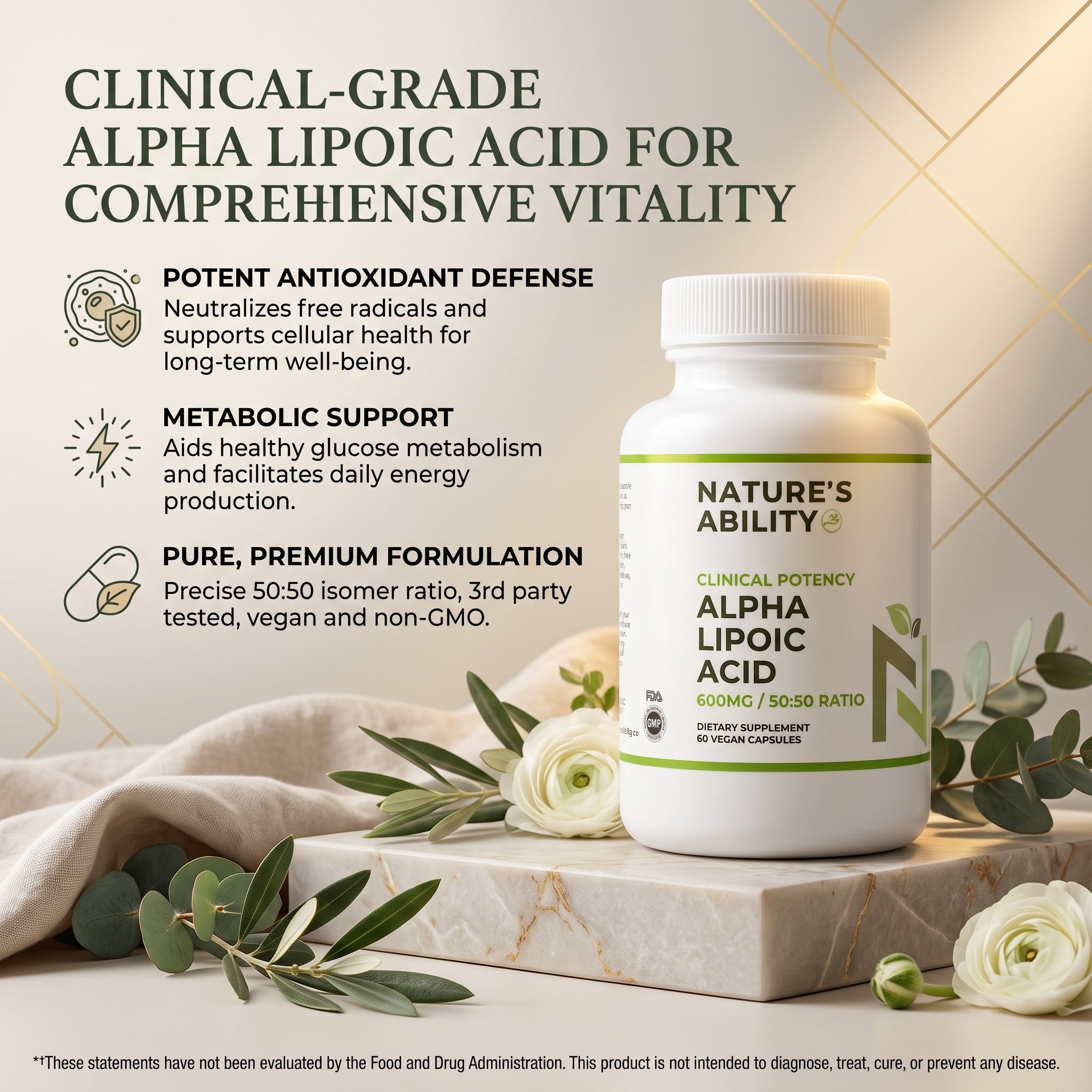 Nature's Ability Alpha Lipoic Acid 600mg | Cellular Energy & Nerve Support