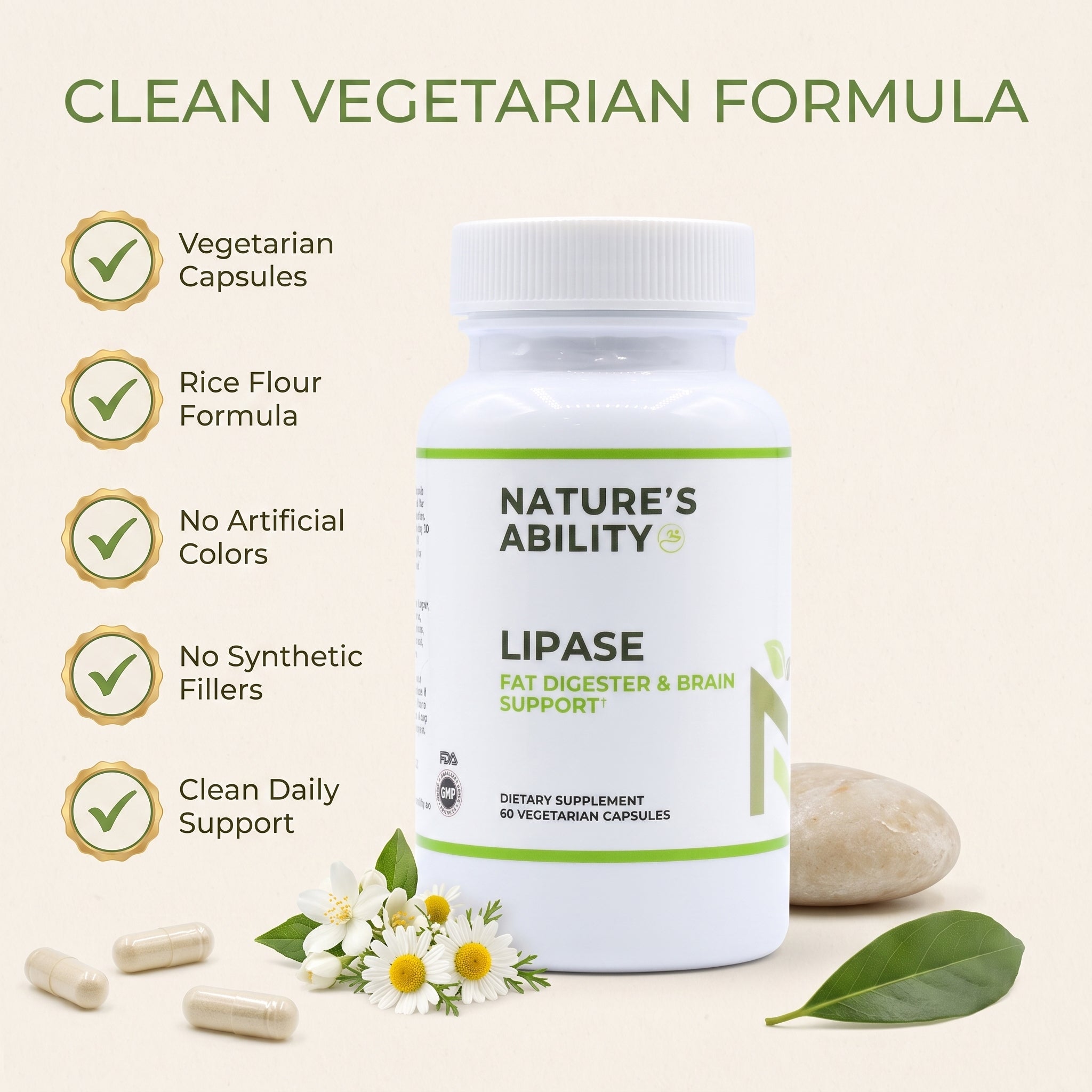 Nature's Ability Premium Lipase | Fat Digestion & Brain Support