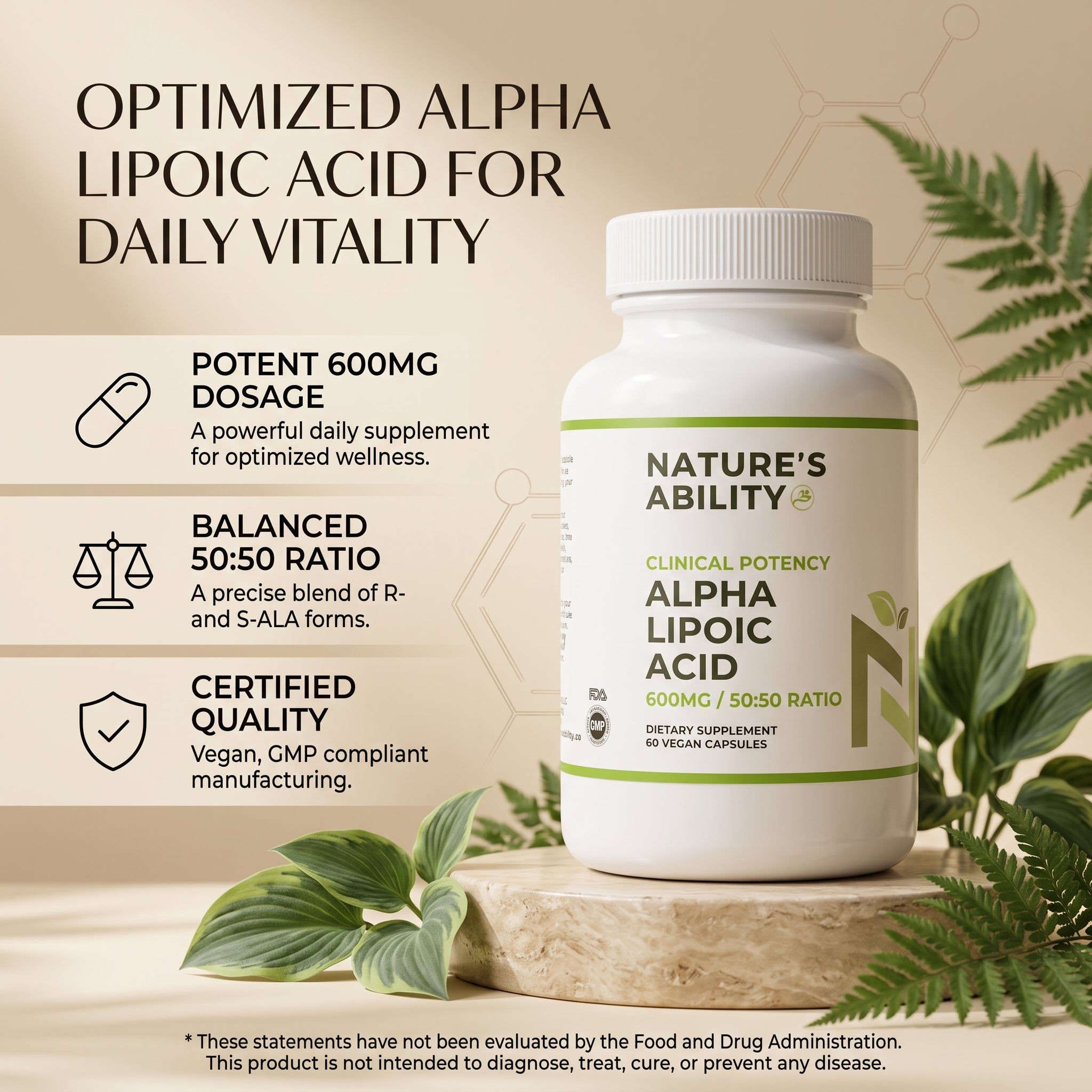 Nature's Ability Alpha Lipoic Acid 600mg | Cellular Energy & Nerve Support