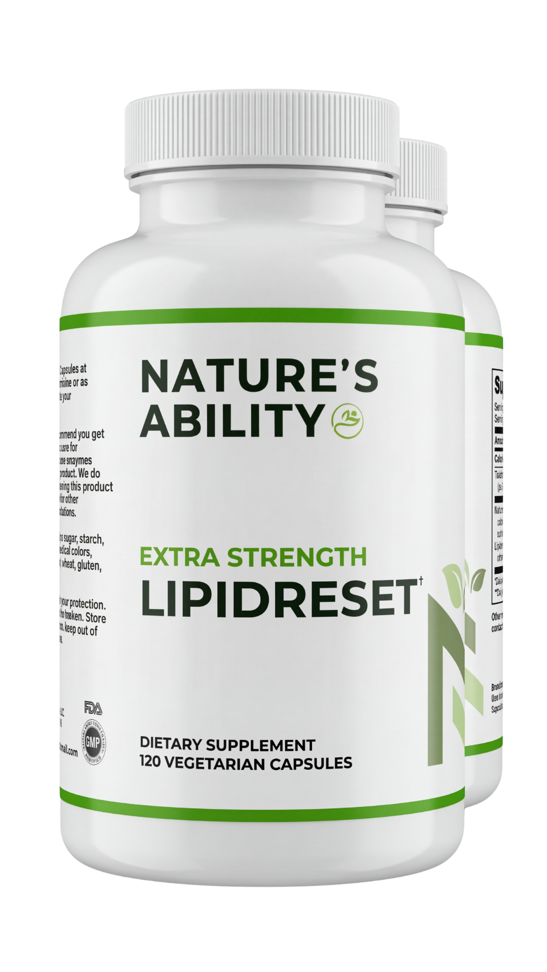 Nature's Ability Lipid Reset Extra Strength supplement facts label with red yeast rice, CoQ10, policosanol, guggul, and alpha lipoic acid