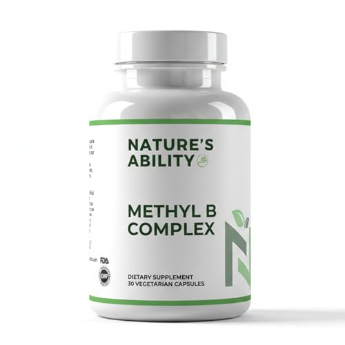 Nature’s Ability Methyl B Complex supplement facts label with methylated B vitamins, folate, B12, B6, choline, and TMG