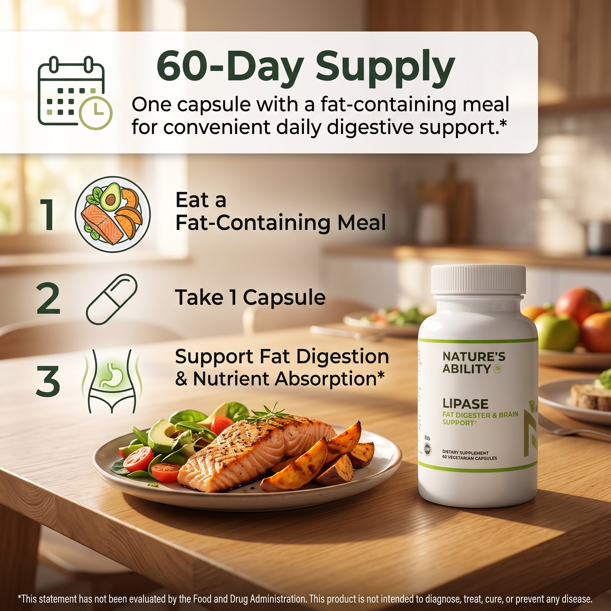 Nature's Ability Premium Lipase | Fat Digestion & Brain Support