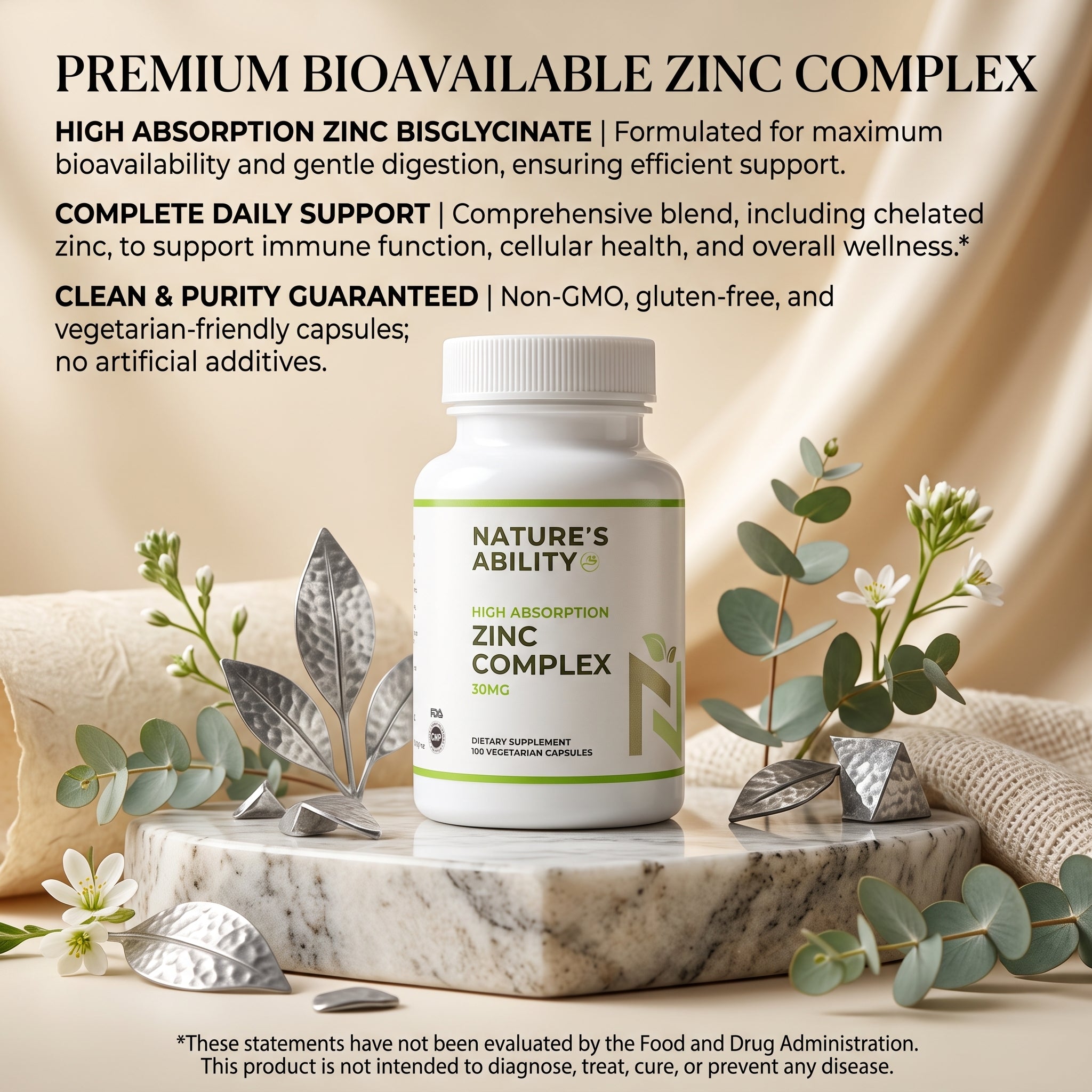 Nature's Ability Premium High Absorption Zinc Complex 30mg